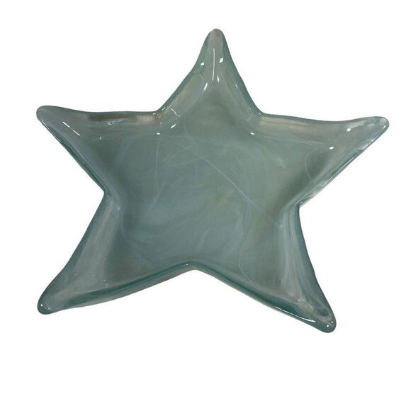 Recycled Art Glass Starfish Dish Green Swirl Nautical Beach Decor Bowl 13" VTG - Picture 2 of 7